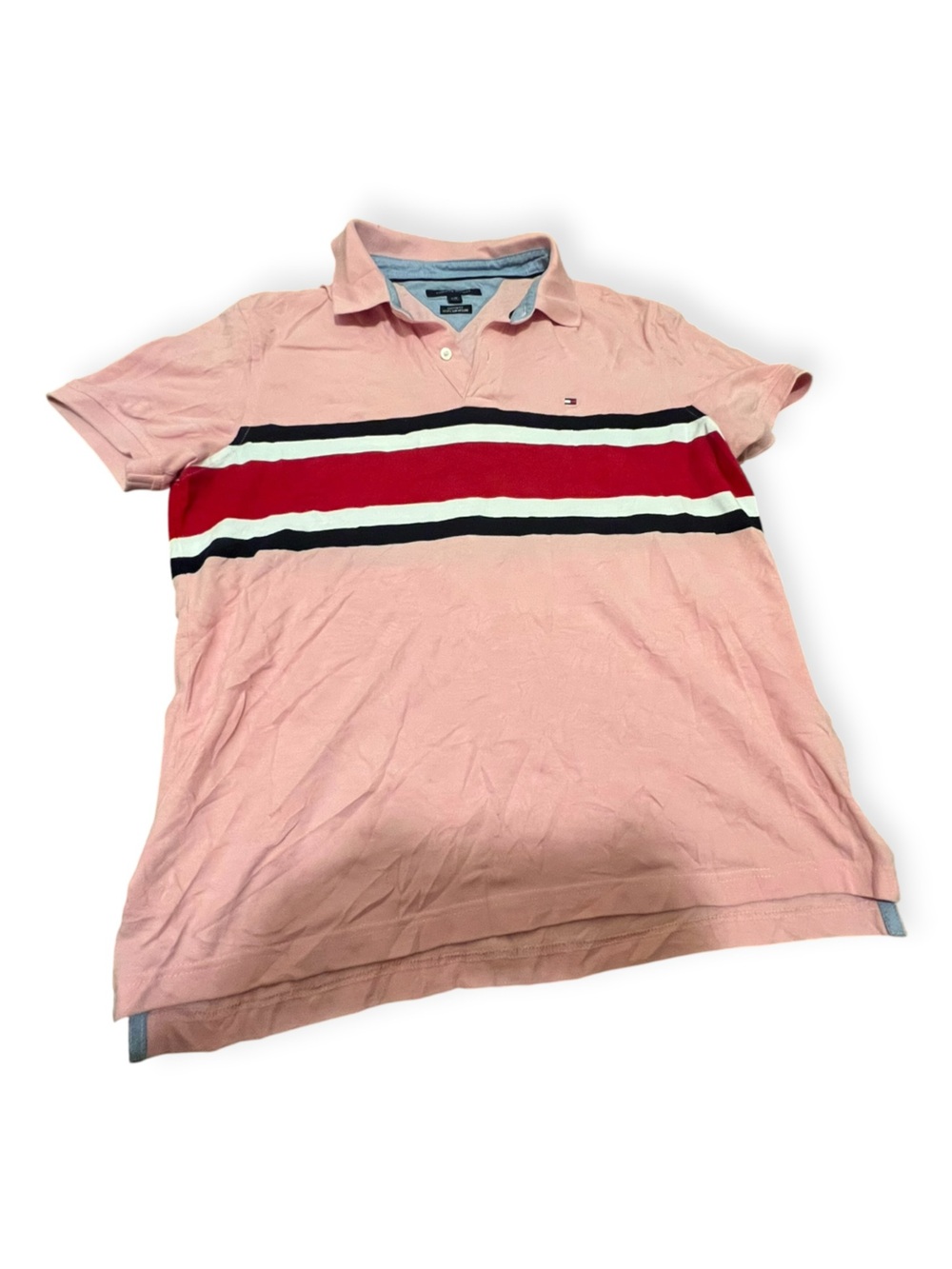 Tommy Hilfiger Custom Fit Striped Polo Shirt Large Pink